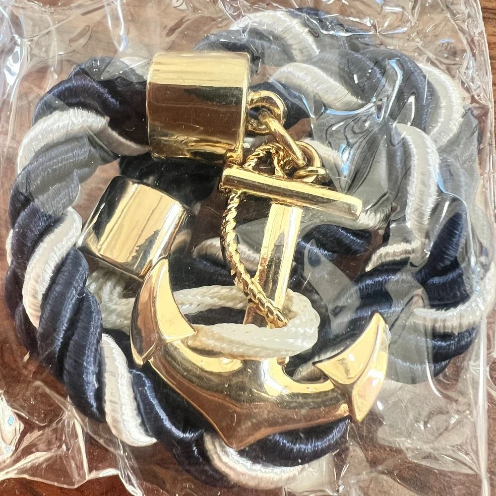 Avon Nautical Anchor Cord Bracelet NOS in Box Navy White Rope w/ Gold Anchor‎